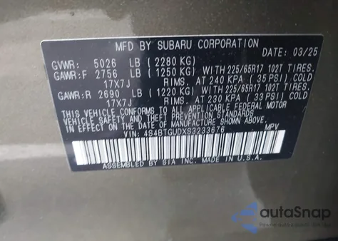 2025 Subaru Outback Wilderness из США, поврежденный, VIN 4S4BTGUDXS3233676